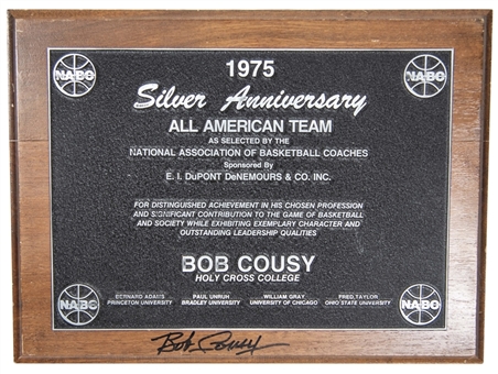 1975 Silver Anniversary All American Team Award Presented to and Signed by Bob Cousy (JSA)